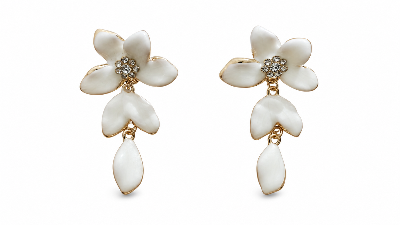 Petal cascade in white earrings by Buddhu, product view
