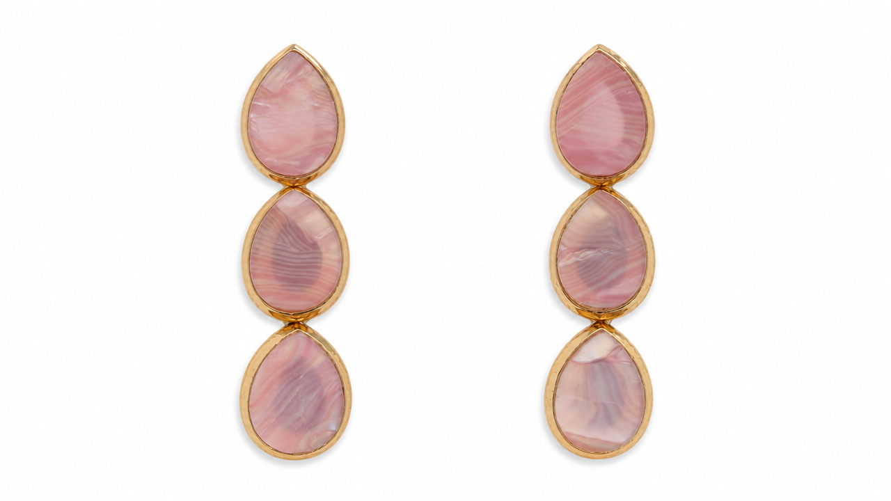 Rose cascade - tripple drop in pink earrings by Buddhu, product view