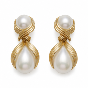 Golden Pearl Teardrop- double drop earrings by Buddhu, product view
