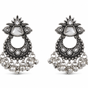 Royal Lotus Oxidised -Chandbali in Oxidized silver earrings by Buddhu, product view