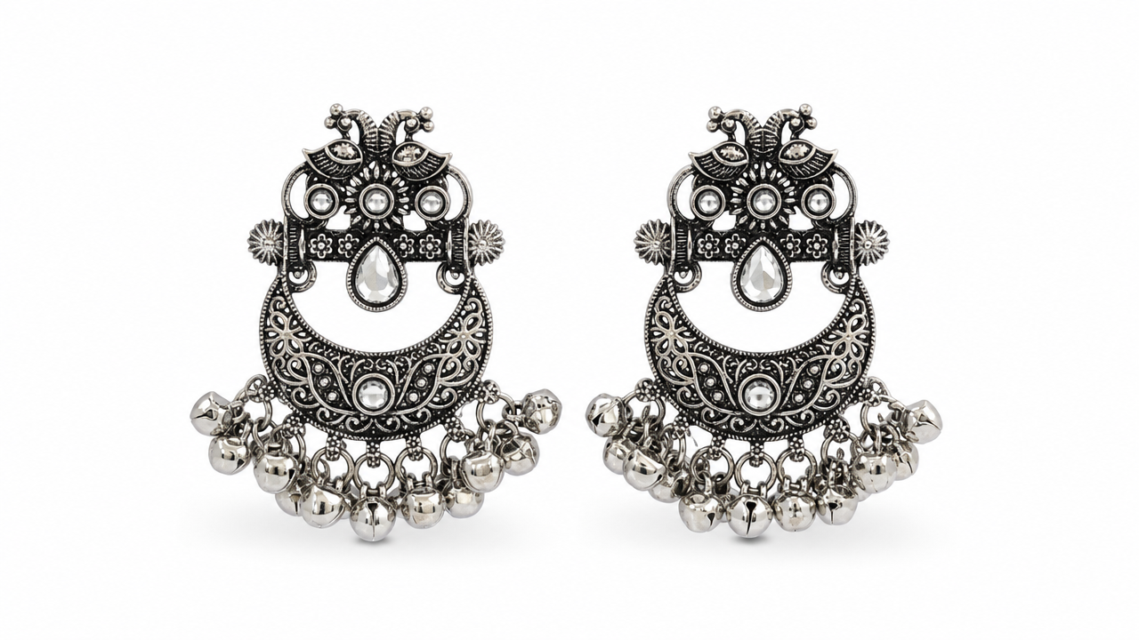 Heritage Paisley Ghungroo Chandbali in Oxidized silver product image