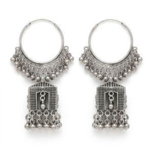 Temple Charm Rectangular Jhumka in Oxidized silver product image