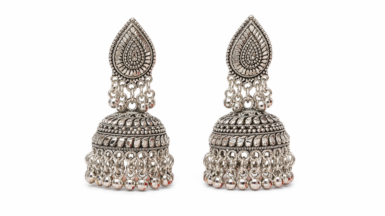 Royal Teardrop Dome Jhumka in Oxidized silver product image