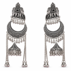 Royal Elephant Long Chandbali in Oxidized silver product image