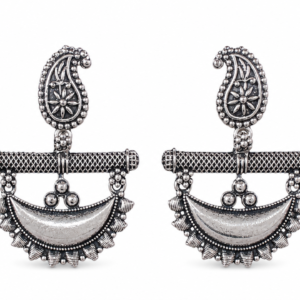 Oxidized Silver Paisley Crescent- Chandbali earrings by Buddhu, product view