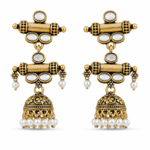 Gold tone Meenakari Bamboo Jhumka in Oxidized Gold tone product image