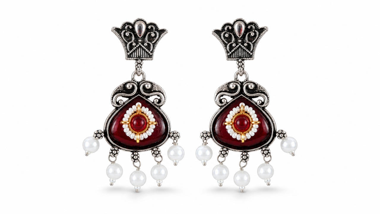 Rang Rasiya Floral Stone Pearl Drop earrings product image