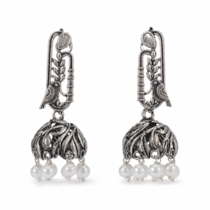 Floral Dome Pearl Jhumka in Oxidized silver product image