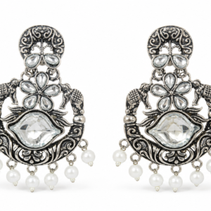 Floral Crystal Pearl Statement in Oxidized silver product image