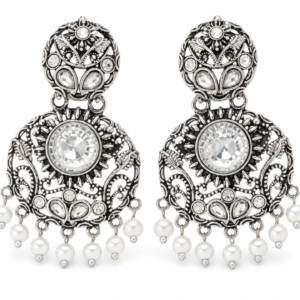 Royal Round Crystal Oxidized Pearl Jhumka