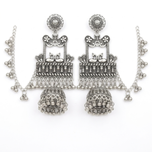 Royal Peacock Arch Oxidized Jhumka in Oxidized silver product image