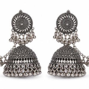 Vintage Floral Filigree Dome Jhumka in Oxidized silver product image