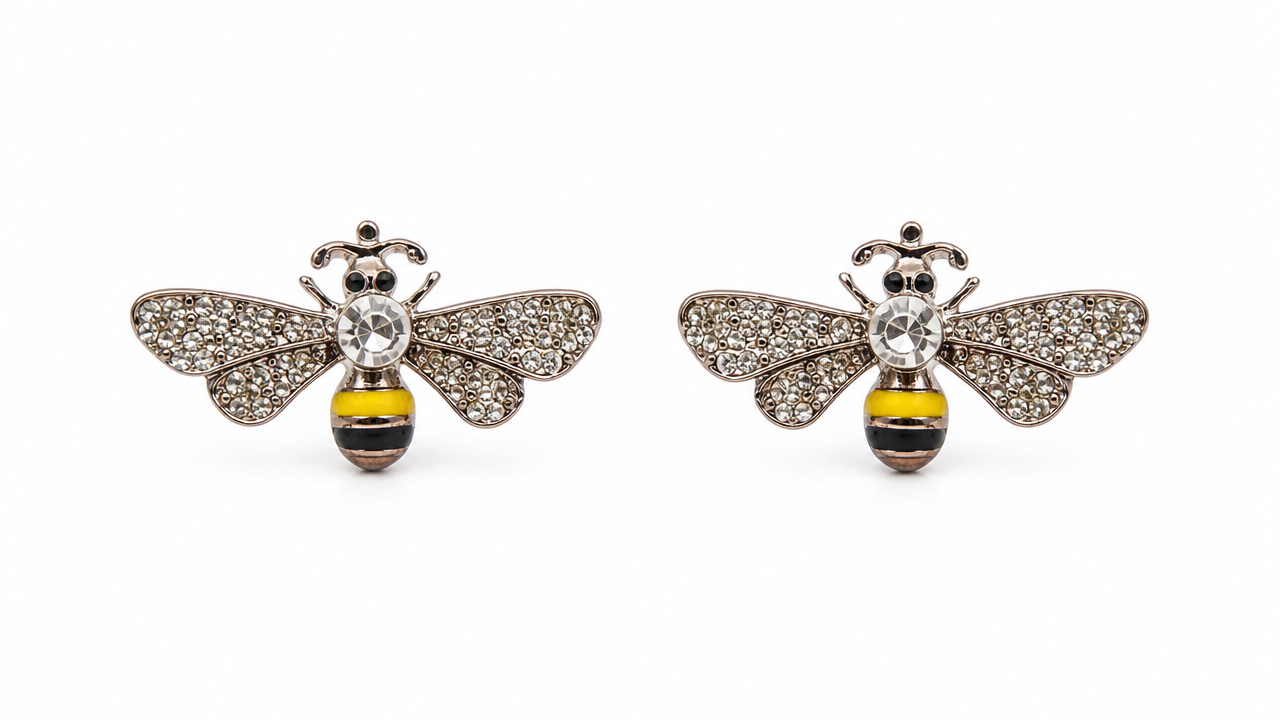 silver Bee- stud in Oxidized silver earrings by Buddhu, product view