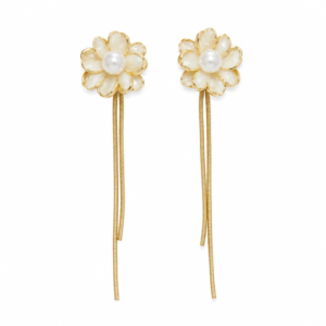 Thread drop Pearl Luna in White earrings by Buddhu, product view