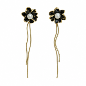 Thread drop Pearl galaxy in Black earrings by Buddhu, product view