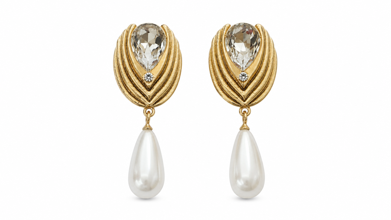 Aurelia Crystal drops in Golden earrings by Buddhu, product view