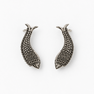 Tribal Fish Charm- Ear cuff in Oxidized silver earrings by Buddhu, product view