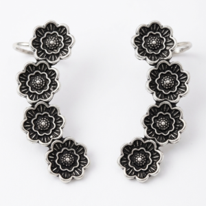 Flower Ear Climber- Ear Cuff in Oxidized silver earrings by Buddhu, product view