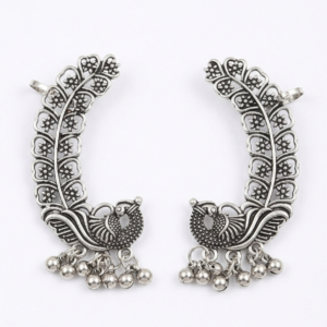 Floral Peacock wrap- Ear Cuff in Oxidized silver earrings by Buddhu, product view